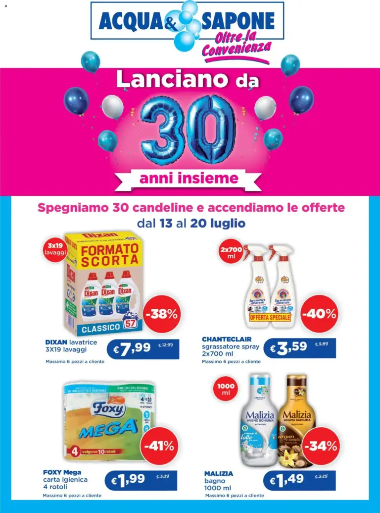 Acqua e Sapone volantino 30 Anni Insieme dal 13/07/2026