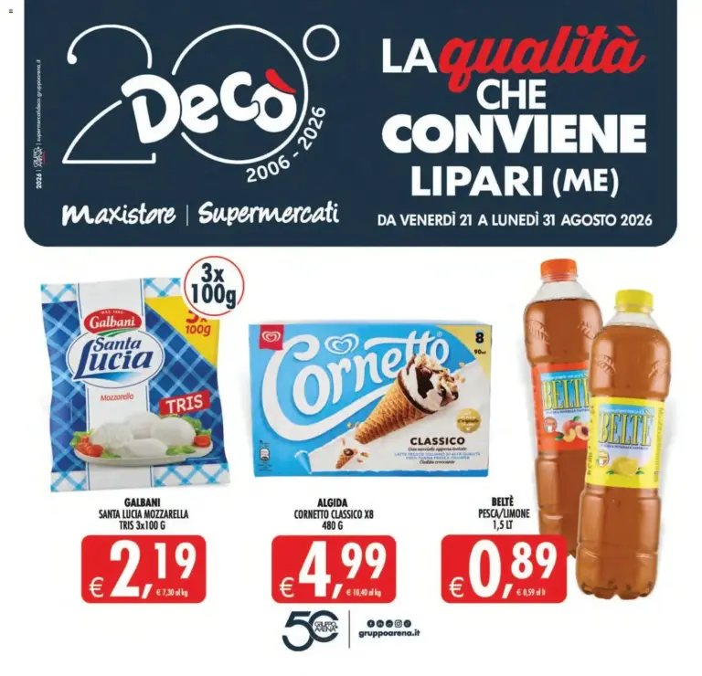 Decò volantino Maxistore, Supermercati Lipari dal 21/08/2026