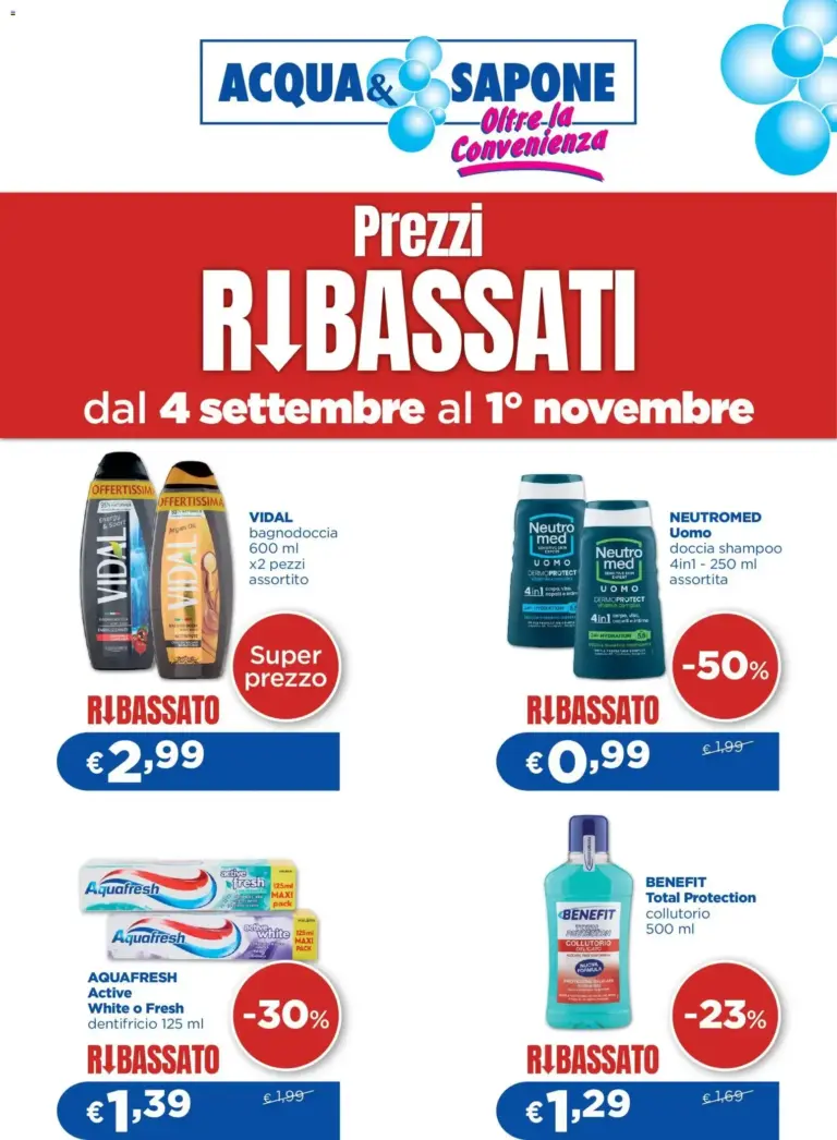 Acqua e Sapone volantino Prezzi Ribassati dal 04/09/2026